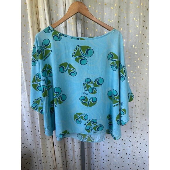 Hina Hawaiian Tribal Graphic Design Oversized Batwing Poncho Blouse Top S - Picture 2 of 6